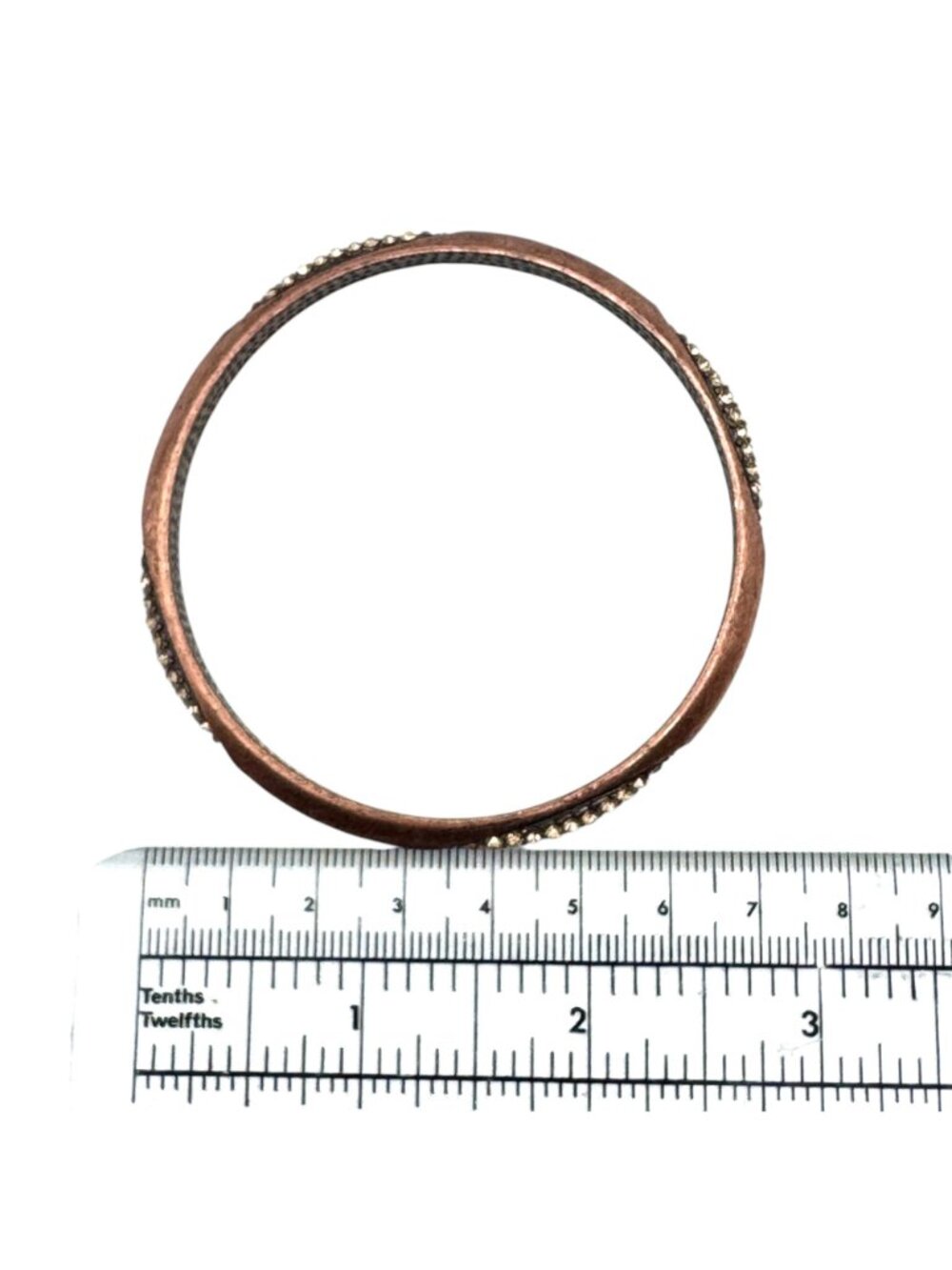Vintage Copper and Rhinestone Bangle Bracelet BOHO Stackable 8" - Picture 9 of 10